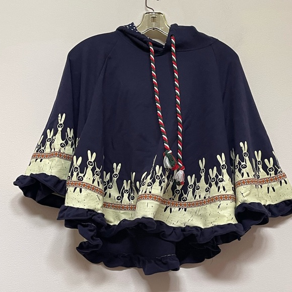 Cat Blossoming Japanese Kawaii Rabbit Ear Hooded Loose Poncho Girls - Picture 5 of 8